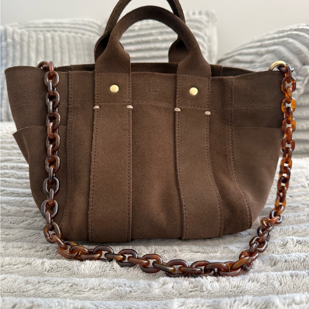 Clare V. Brown Suede Bag with Resin Chain Strap